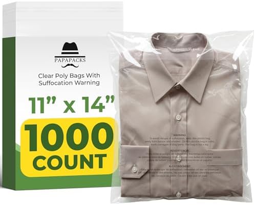 11"x14" (1000 Pack) Clear Poly Bags with Suffocation Warning – Self‑Seal for Shipping, Storage, Office Packaging by Papapacks