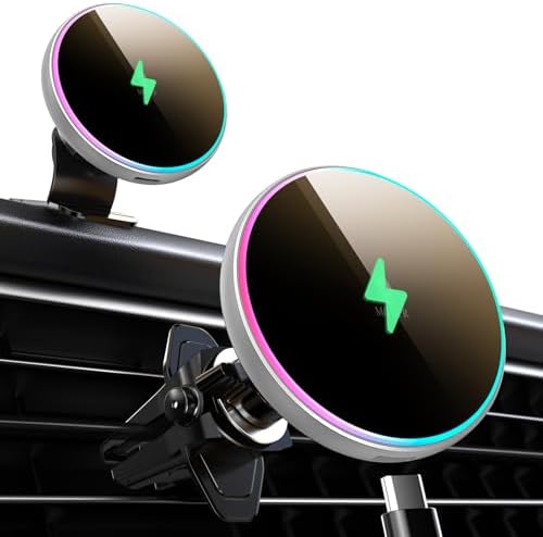 for Magsafe Car Mount Charger 15W LED RGB Car Phone Holder for Dash Vent by MOKPR