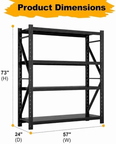 3000LBS Heavy Duty Storage Shelves,Adjustable Metal Garage Shelving Units, Industrial Shelving for Warehouse & Commercial Storage (Black, W57*D23.6*H73.2) - Image 2
