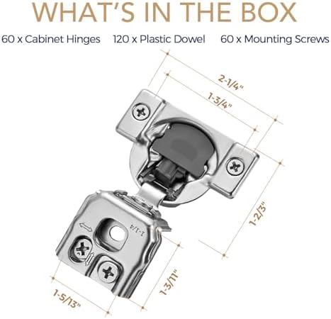 Soft Close Hinges for Kitchen Cabinet Hinges, 1-1/4 Inch Overlay, 60 Pack - Image 7