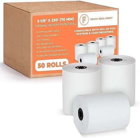 FRM 3 1/8 x 230 White Thermal Paper Receipt Rolls, Cash Register POS Receipt by Freccia+Rossa+Market