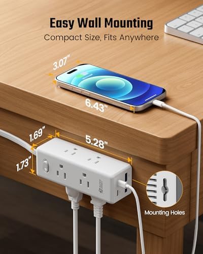 SUPERDANNY 20Ft Extension Cord with Multiple Outlets, Flat Plug Power Strip - Image 4