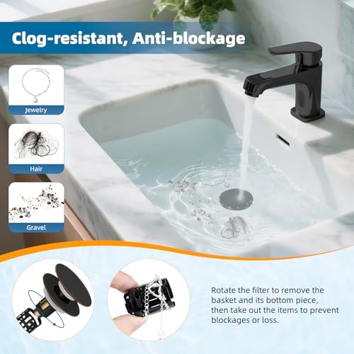 Hibbent Upgraded 3 in 1 Bathroom Sink Drain Strainer, Pop Up Sink Stopper with Big Push Cap, Anti-Clogging Metal Filter Basket,Sink Plug with Hair Catcher for 1.1''~2.36'' Basin, Oil-Rubbed Bronze - Image 2
