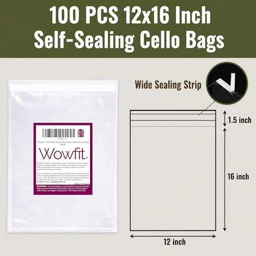 Wowfit 100 CT 12x16 Self Sealing Plastic Bags for Clothes, Shirts, Sweaters - Image 3