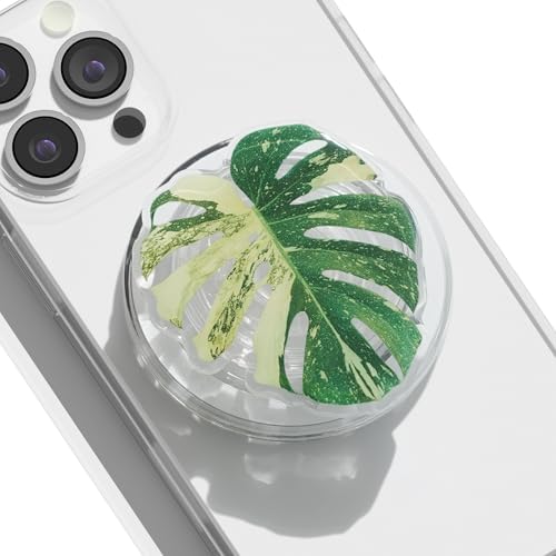 OnTheGrip Compatible with Magsafe Magnetic Cute Acrylic Tropical Leaf Design Collapsible Mobile Phone Grip Stand Holder for Smartphone Tablet Cell Phone Accessory (Yellow Monstera) by OnTheGripofficial