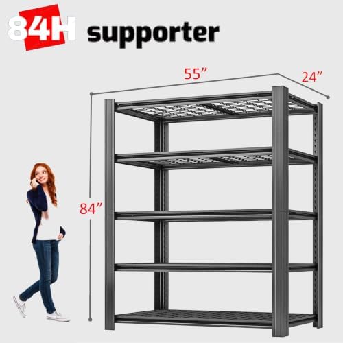 5-Tier Heavy Duty Garage Shelving, 5,000 lbs Capacity Adjustable Metal Storage Shelving Unit for Garage, Basement, Warehouse & Workshop, 55" W x 24" D x 84" H - Image 3