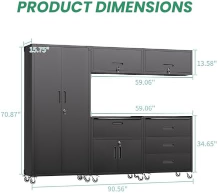 Garage Cabinet System | Heavy Duty Steel All-in-One Modular Garage Cabinet Set for Ultimate Workshop Organization | Easy Assembly Garage Storage Cabinets & Tool Bench - Image 3