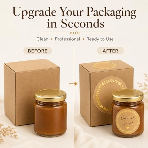 IBAKE 500 Kraft Canning Labels, 2 Inch Round Sticker Labels, Gold Foil - Image 6