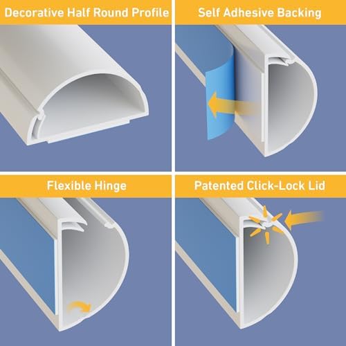 D-Line Cable Raceway On-Wall Cord Cover | 1D3015W | Surface Mount Electrical Channel to Hide and Conceal Cords, Cables, and Wires | White, Paintable - Image 2