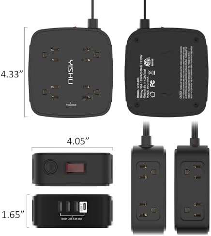 10 Ft Surge Protector Power Strip - YISHU 8 Widely Outlets with 4 USB Ports, 3 Side Outlet Extender with 10 Feet Flat Extension Cord, Ultra Flat Plug, Wall Mount, Desk USB Charging Station, ETL, Black - Image 7