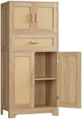 TEENFON 47.2" H Tall Storage Cabinet with Adjustable Shelf, Rattan Cabinet, Cupboard for Living Room, Dining Room, Entryway, Home Office, Natural by TEENFON