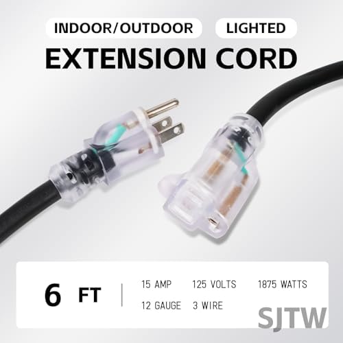 EP 6 Ft 12/3 SJTW Lighted Outdoor Extension Cord, Black - Image 2