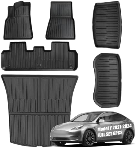All Weather Floor Mats Compatible with Tesla Model Y 2021-2024 5-Seater,Custom Fit TPE Waterproof Odorless Car Mats Full Set Interior Accessories (6PCS) by AbvesiAutomotiveParts