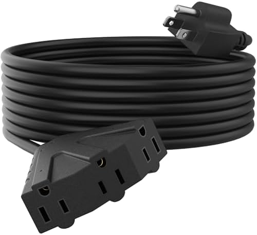 PLUGTUL 25FT Outdoor Extension Cord with Multiple Outlets | 14 Gauge, 3-Outlet, SJTW, 15A 14AWG 1875W SJTW, ETL Listed - Great for Garage, Garden and Home, Black by PLUGTUL