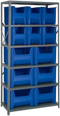 QUANTUM STORAGE SYSTEMS QSBU-600800BL Solid Heavy Duty 6 Shelves 75" H x 36" W x 18" D with 12 Blue Bins Multi-Sizes by QuantumStorageSystems