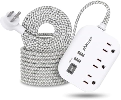 Mifaso Power Strip with USB Ports, 15Ft Flat Extension Cord by Mifaso