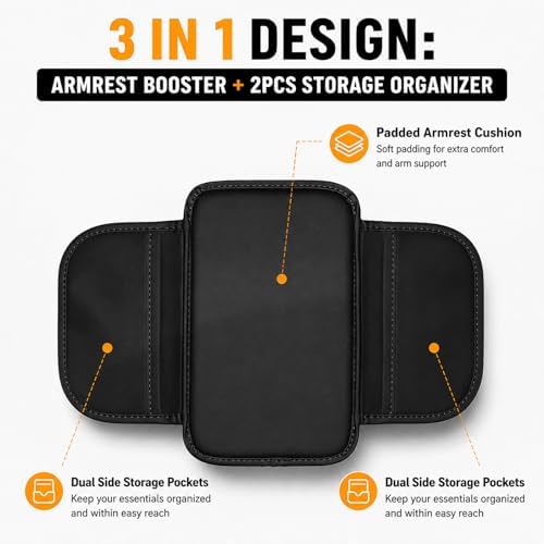 Car Center Console Cover, Leather Car Armrest Cover with 2 Side Storage Bags, Waterproof Anti-Scratch Console Protector, Universal Armrest Pad for Most SUVs, Sedans and Trucks (Black) - Image 5