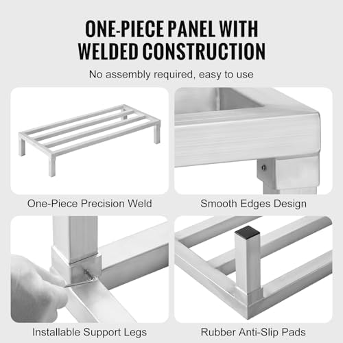 VEVOR Aluminum Dunnage Rack, 48” x 20” Commercial Food Floor Rack, 8” Off the Floor, 1800 lbs Capacity All-Welded Aluminum Storage Rack, for Storage in Restaurants, Kitchens, Garages and Vehicles - Image 4