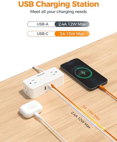 TESSAN Extension Cord 5 FT, Power Strip with 900J Surge Protection, White - Image 5