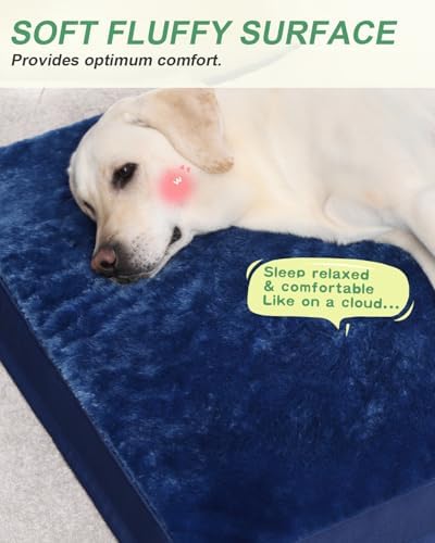 KSIIA Orthopedic Dog Bed for Large Dogs with Waterproof Lining, Blue, 35x22 - Image 3
