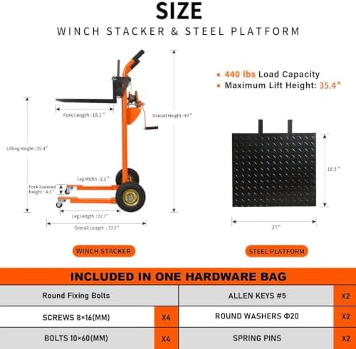 Apollo Winch Stacker, Pallet Truck Dolly 440 Lbs Capacity, 35.4" Max Lift - Image 2