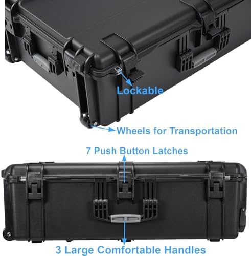 Regetek Rolling Case with Foam, 37 x 25.5 x 12 Inch, Transport Hard Case with Wheels/ 3 Large Handles for Camera, Tool, Equipment, Crushproof,Waterproof, Lockable, Inner 33.66" x 22.64" x 9.06" - Image 7