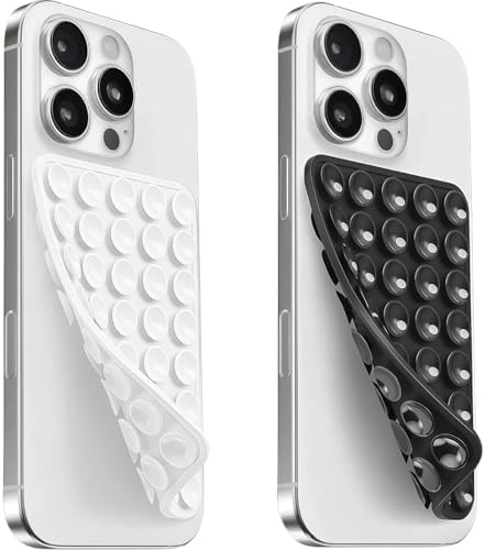 (2 Pack) Suction Cup Phone Case Mount Double Sided, White & Classic Black by Mnyatr