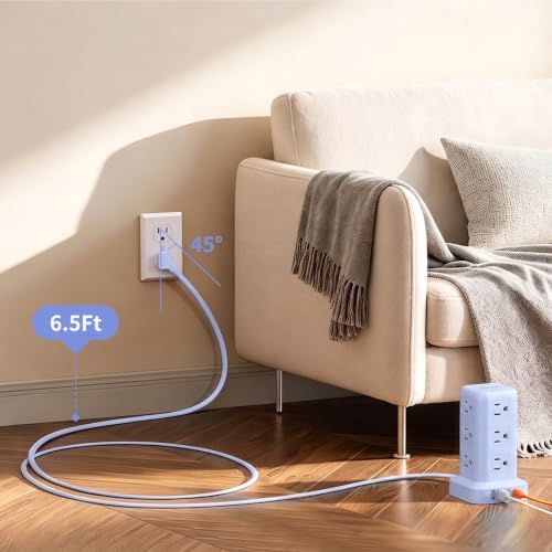 Extension Cord with Multiple Outlets, SMALLRT Power Strip Tower, Outlet Extender with 12 AC Outlets 4 USB, 6.5FT Extension Cord for Home Dorm Room, Office Supplies, Blue - Image 3