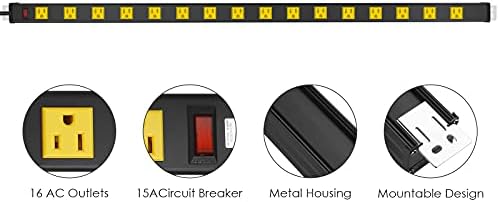 JUNNUJ Long Metal 16 Outlet Wide Spaced Power Strip, Yellow, 10 FT Cord - Image 2