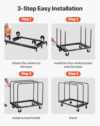 VEVOR Steel Panel Truck, 1500 LBS Panel Dolly Cart with 5" Swivel Casters and 36.02" x 24.02" Deck, Heavy-Duty Drywall Sheet Cart, Handling Wall Panel, Sheetrock, Lumber for Garage, Home, Warehouse - Image 6