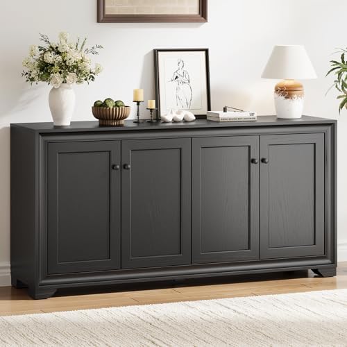 ONBRILL 60" Buffet Cabinet with Storage, 4 Doors & Adjustable Shelves Black by ONBRILL