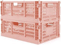 Domiella 2-Pack Crates for Storage, Storage Crates Plastic Stackable, Foldable Crate for Office Home Kitchen Bedroom Bathroom (Large, Pink) by Domiella