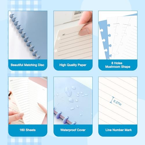 Discbound Notebook, 8-Disc Disbound Planner with Removable Pages, 180 Pages Spiral Notebook, Poly Cover Discbound Planner for Work, Travel, Note Taking(With Index Sticker),Blue,A4 - Image 3
