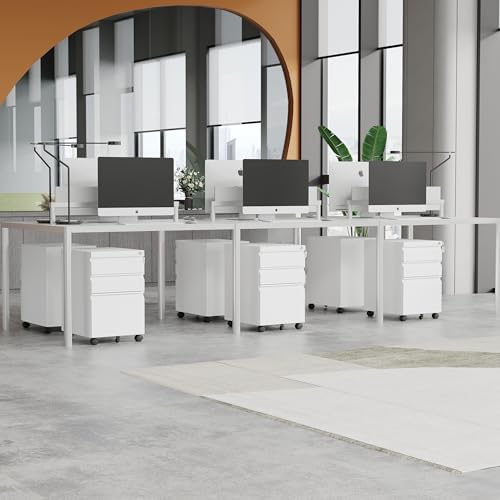 MIIIKO 3 Drawer File Cabinet on Wheels, Home Office Mobile File Drawers Under Desk, Full Assembled White Filing Cabinets with Lock for Legal/Letter/A4 File Folders - Image 2