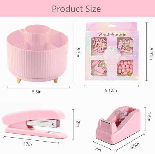 Office Supplies,School Supplies,Pink Desk Accessories,Desk Organizer,Scissors,Stapler,Tape Dispenser,Binder Clips,Staples,Staple Remover,Sticky Notes,Clear Tape,Pen,Ruler,Best Gift,11pcs - Image 6