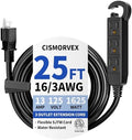 25Ft 3 Prong Multiple Outlets Outdoor Extension Cord, Black by Unknown