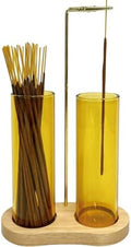 Yellow Glass Incense Holder, Incense Sticks Burner Holder with Storage,Hang Upside Down Incense Holder for Sticks with Glass Ash Catcher for Meditation Yoga Spa Room Decor (Yellow) by MoocerviIncenseHolder