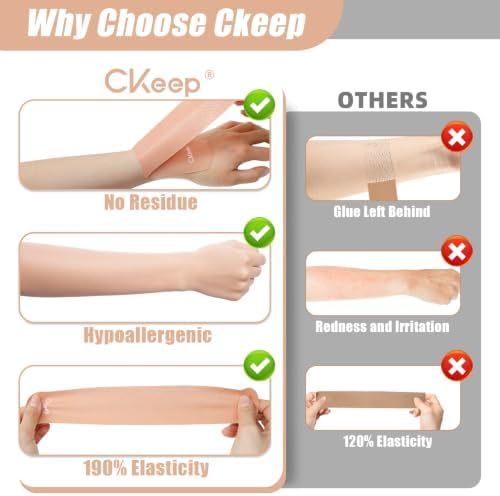 CKeep Kinesiology Tape, Original Cotton Elastic Precut Strips 4 Rolls,Beige - Image 4