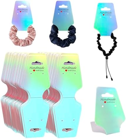 210 PCS Bracelet Holographic Display Cards Sturdy Necklace Holder Cards Self Adhesive Jewelry Packaging Selling Card for Small Business of Keychain Earring Hair Band and Scrunchies Hanging by KIUKIUO