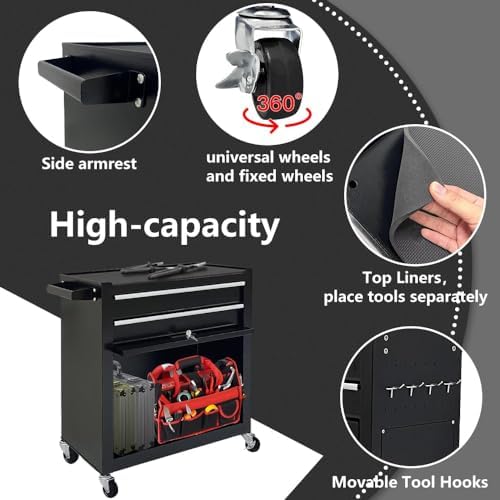 Dawmilon 8-Drawer Rolling Tool Chest with Multiple Drawers, Heavy Duty Metal Tool Cabinet for Garage and Workshop Storage, Lockable Top Chest, Black - Image 5