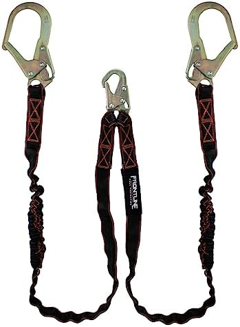 Frontline LIS62R Double Shock Absorbing 6' Lanyard | Twin Leg Lanyard 1 Snap Hook and 2 Rebar Hook Ends | ANSI & OSHA Compliant Fall Protection | 6000 lbs. Min. Breaking Strength by FRONTLINEFALLPROTECTION