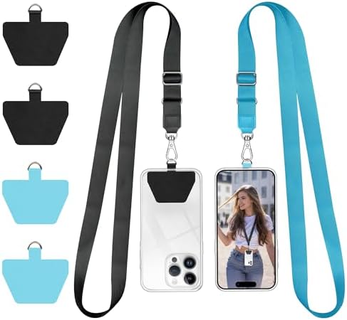 Doormoon Phone Lanyard, Universal Adjustable Neck Strap for Phone Case Keys ID Badges Cell Phone Lanyard Compatible with iPhone, Samsung, Most Smartphones, 2 Pack, Black Light Blue by Doormoon