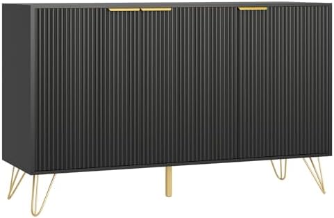 Storage Cabinet with 3 Fluted Doors and Adjustable Shelves, Black丨Modern Wood Accent Table, Sideboard Buffet Cabinet, Console Table for Living Room, Hallway, Entryway by Provideyouwithbestproduct%EF%BC%81