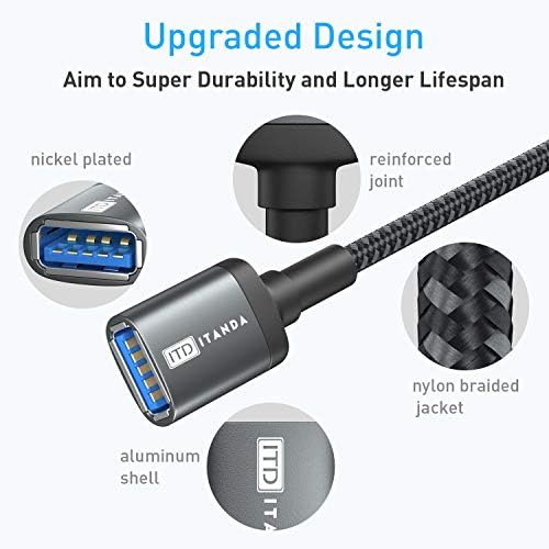 USB Extension Cable 6FT USB 3.0 Extender Type A Male to Female Cord Grey - Image 3