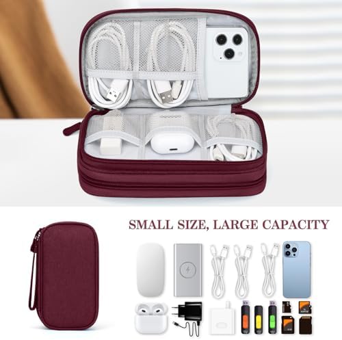 FYY Electronic Organizer, Travel Tech Pouch Bag, Cable Organizer Wine Red - Image 6