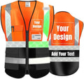 Luminous Safety Vest Customize Logo Outdoor Work Vest with Luminous Hi-Vis Reflective Strips (L, Orange black) by YOWESHOP