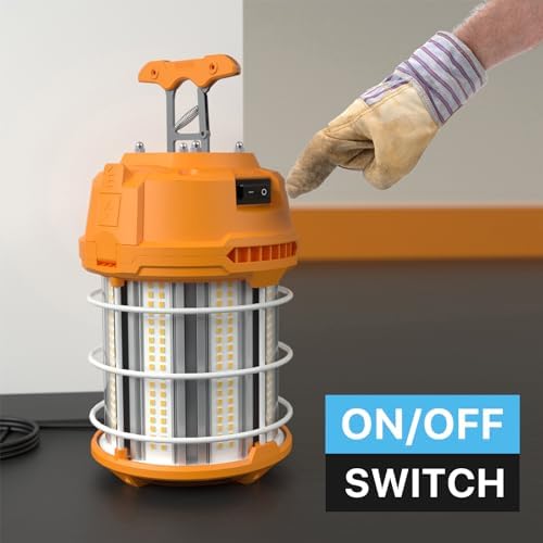 HYPERLITE LED Temporary Work Light 150W 18750LM 500W HID/HPS 5000K, Portable Hanging Construction Light with Stainless Steel Safety Guard and Sturdy Hook for Job Site, Workshop(with an ON/Off Switch) - Image 2
