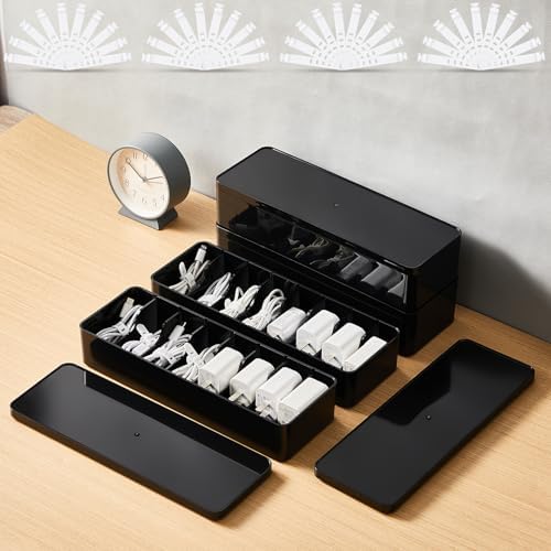Tatuo Cord Organizer Box with Lid, Black, 4 Pack by Tatuo