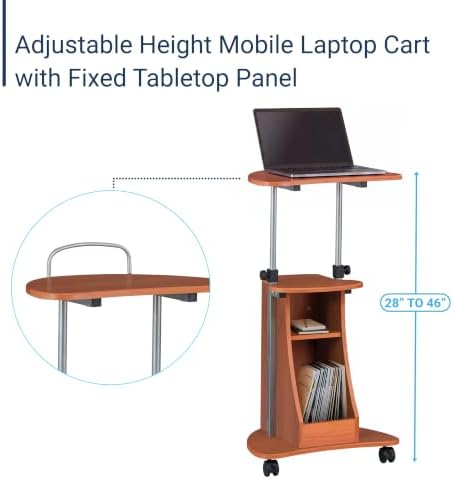 Techni Mobili Adjustable Height Rolling Laptop Cart with Storage, Woodgrain - Image 5