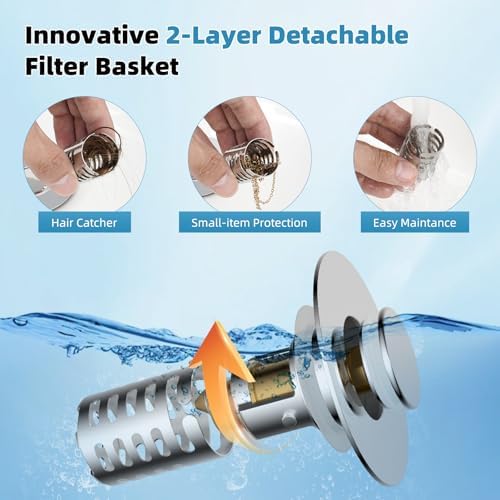 2PCS Bathroom Sink Drain Strainer Universal Metal Hair Catcher, Chrome - Image 2